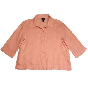 EILEEN FISHER Irish Linen Light Orange Button Front Shirt Size S Made In The USA